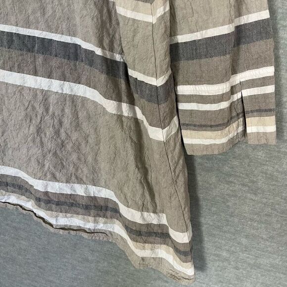 Habitat Lagenlook Artsy Tunic Top Women's Medium Taupe Gray Swing Striped Funky - Picture 7 of 13